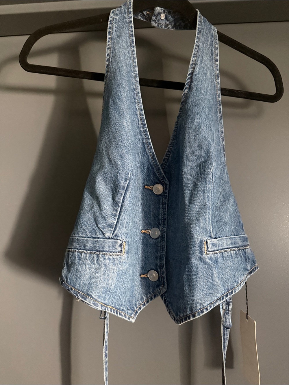 Zara Light Blue Denim Vest with Button Front